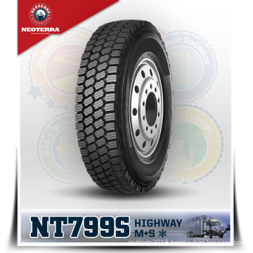 Chinese Brand truck tyre NeoTerra SNOW TBR M+S 11R22.5 with warranty,run 120000km-150000km,drive position NT799S